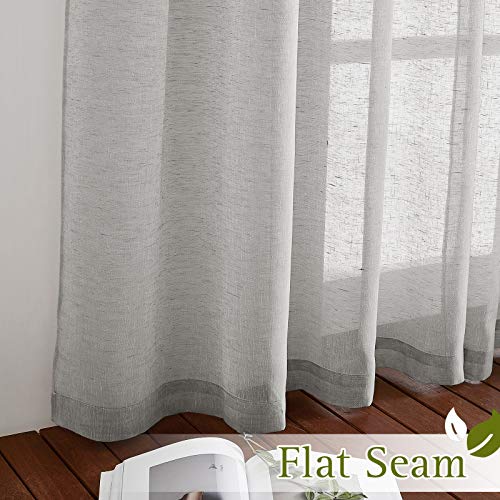 Flax Sheer Linen Curtains Privacy Protection for Bedroom (52"W x 45"L (Pack of 2) / Grey)