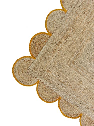 Scalloped Natural Jute Area Rug (2'6"x6' (Runner) / Yellow)