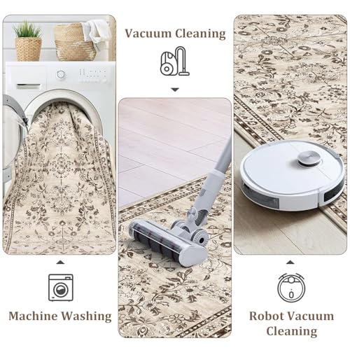 2x10 Washable Hallway Runner Rug Non Slip Floral Carpet (Brown / 2' x 10')