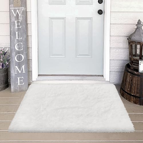 Small Area Rug for Bedroom 2x3ft Mini White Fluffy Rug Mat Bedside Throw Rug for Kids Room Boys Teens Nursery Baby Dorm Living Room Home Decor Aesthetic Carpets (White / 2' x 3' (Rectangular))