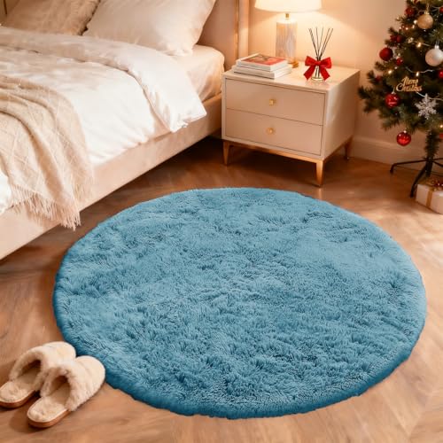 Slate Blue Round Rugs for Bedroom (7 Ft Round / Slate Blue)