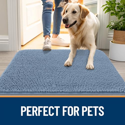Dog Door Mat for Muddy Paws 47x17 (Airy Blue / 47" X 17")