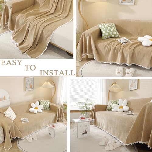 Khaki Loveseat Covers Couch Cover for Dogs Cats Solid Sofa Covers for 3 Cushion Couch Machine Washable Couch Covers for Sectional Sofa L Shape Chenille Sofa Slipcover Soft (71" x 134" / Daisy:khaki)