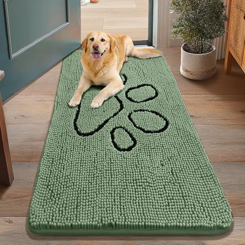 Dog Door Mat for Muddy Paws (48"X30" / Olive Green and Black)