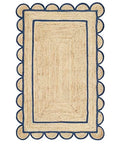 Scallop Pattern Jute Bohemian Area Rug (5'x8' (Rectangular) / Navy)