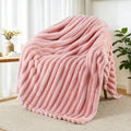 Striped Fleece Throw Blanket for Couch (Pink / Throw ( 50x60 IN ))