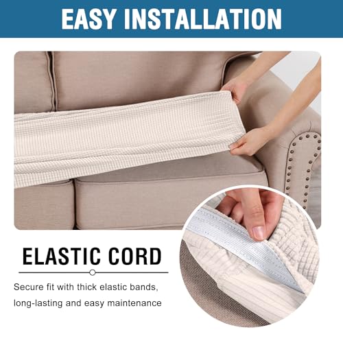 Super Stretch Individual Seat Cushion Covers Sofa Covers Couch Cushion Covers Slipcover Sets Thick Jacquard Textured Twill Fabric (Ivory / 1 Cushion Sofa)