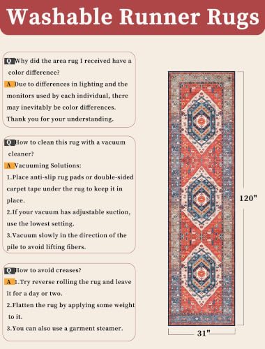 2'6"x10' Washable Non Slip Boho Runner Rug for Hallway (Rust/Multi / 2'6" x 10' (Runner))