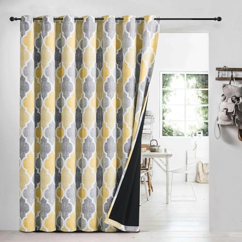 Moroccan 100% Blackout Sliding Door Curtains Yellow Grey 100x96x1 (Grommet | Yellow and Grey / 100"W x 96"L (Pack of 1))