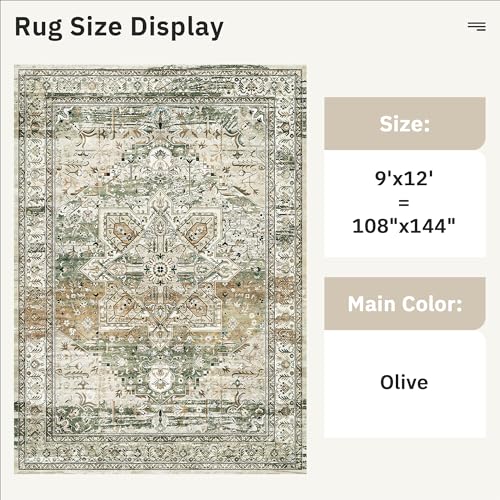 9x12 Area Rugs for Living Room Washable Rug Non (Olive Beige / 9' x 12' (Rectangular))