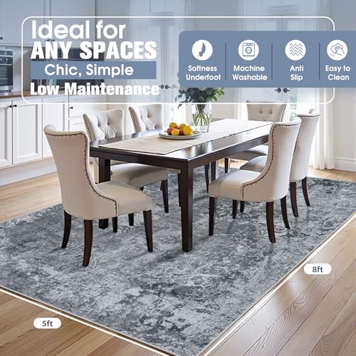 5x8 Area Rugs for Living Room Washable Bedroom Dining Room Black (Black / 5' x 8' (Rectangular))