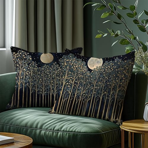 Rustic William Morris Night Moon Forest Green Decor Pillow Covers 18x18 Set of 2 (Forest-forest Moon -12 / 18" x 18" (Pack of 1))