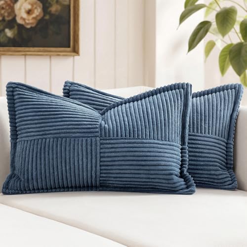 Decorative Lumbar Throw Pillow Covers 12x24 Inch Blue 2 Pack (Blue / 24" x 12" (Pack of 2))