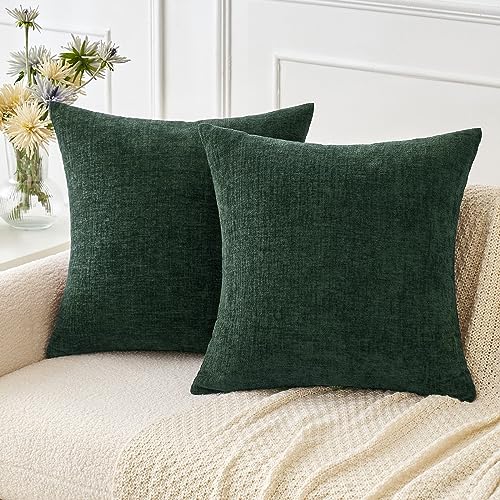 Soft Chenille Throw Pillow Covers Green 18x18 Inch Pack of 2 (18" x 18" (Pack of 2) / Green)