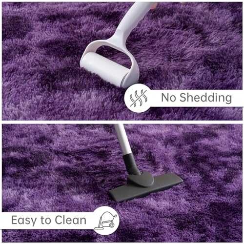 Fluffy Runner Rug for Bedroom Living Room (2' x 6' / Grape Purple)