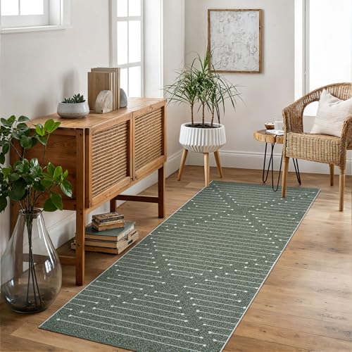 2x6 Green Entryway Runner Rug (Dark Green & White / 2' x 6' (Runner))