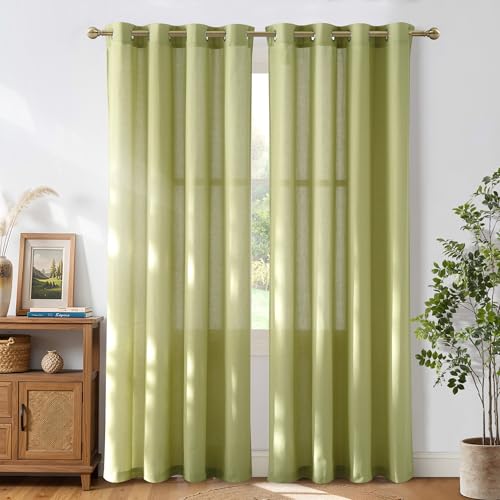 Fresh Green Linen Farmhouse Curtains 96 inches Long (Fresh Green / 55"W x 96"L (Pack of 2))