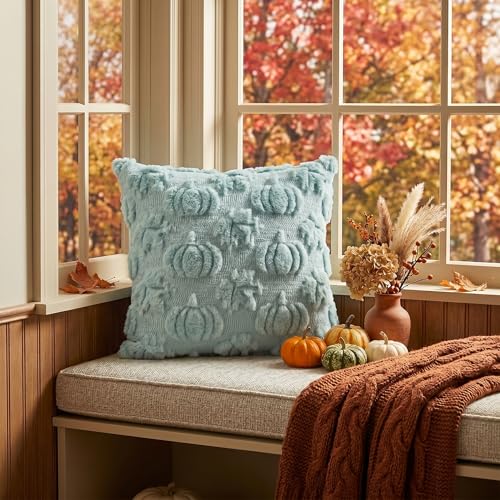 Blue Pumpkin Fall Throw Pillow Covers 18x18 Inch (Blue Maple / 18" x 18" (Pack of 2))