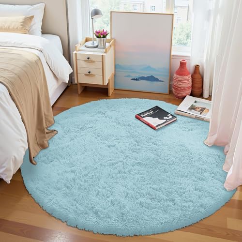 Light Blue Round Rugs for Bedroom (4 Ft Round / Light Blue)