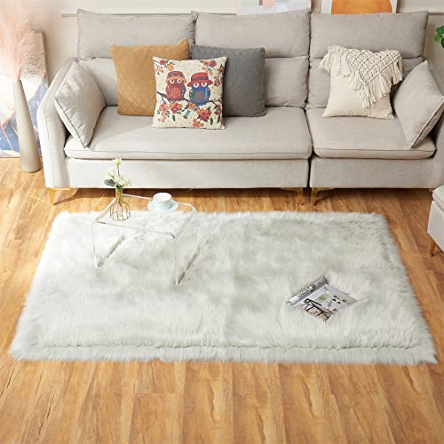 Ultra Soft Fluffy Shaggy Area Rug Faux Fur Rug Chair Cover Seat Pad Fuzzy Area Rug for Bedroom Floor Sofa Living Room (Light Grey / 4' x 6' (Rectangular))