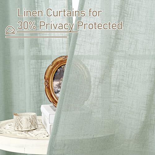 Semi Sheer Linen Curtains 54 Inch Length 2 Panels (Light Sage / 52"W x 54"L (Pack of 2))