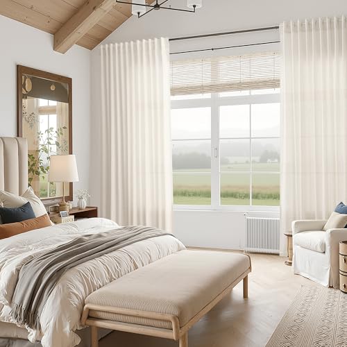 Modern Linen Curtains for Living Room 120 Inches Long Light Filtering Semi Sheer Curtain Back Tab Neutral Luxury Modern Farmhouse Decor Floor to Ceiling High Window for Bedroom 52x120 (52"W x 120"L (Pack of 2) / Modern Linen)