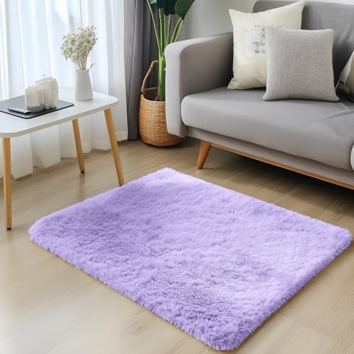 2x3 Machine Washable Small Bedside Rug (2x3 Ft / Light Purple)