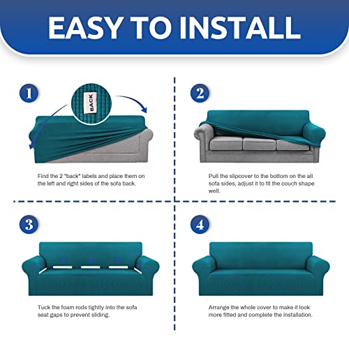 Stretch Couch Covers for Sofa (Peacock Blue / Large)