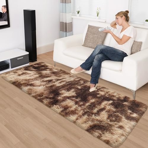Super Soft Fluffy Living Room Area Rug 2x6 ft Tie (Tie-dyed Brown / 2' x 6' (Runner))