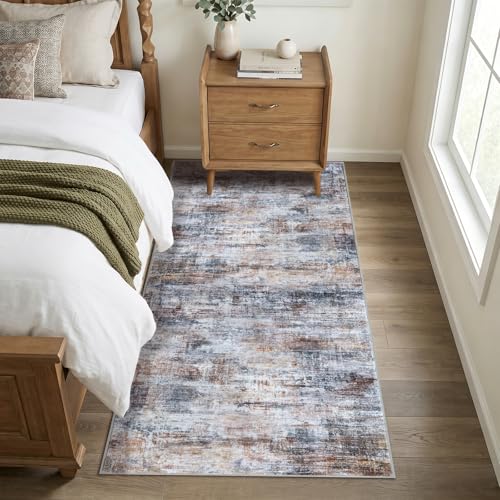 Abstract Runner Rug 3x7 Ft Washable Runners for Hallways (Orange/Brown/Grey / 3' x 7' (Rectangular))