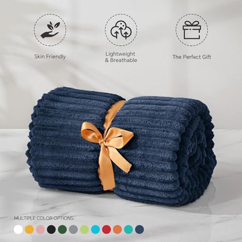 3D Ribbed Navy Blue Fleece Throw Blanket for Couch (Navy / Throw(50"x60"))