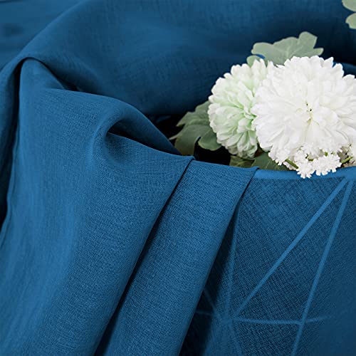 Sheer Tier Curtain Linen Textured Half Kitchen Curtains Sheer Light Filtering Rod Pocket Voile Small Curtains for Bathroom (25"W x 36"L (Pack of 2) / Classic Blue)