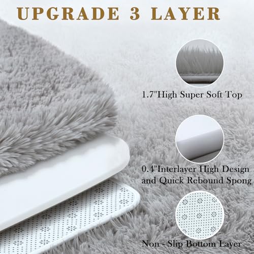 5x8 Light Grey Shag Area Rug for Living Room (Light Grey / 5' x 8' (Rectangular))