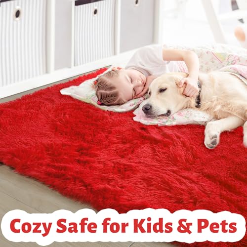 Red Christmas Fluffy Big Area Rug 6x9 for Living Room Boys Bedroom (Red / 6' x 9' (Rectangular))