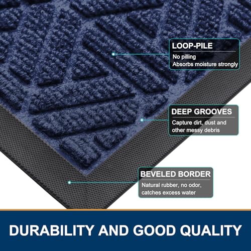 Front Door Mat Outside Entrance (Navy Blue / 47" X 23")
