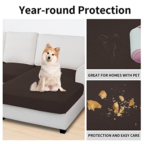Stretch 4 Pieces Couch Cushion Covers for Sectional Sofa L Shape (3 Seater + 1 Chaise / Chocolate)