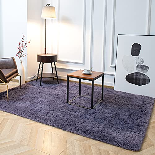 Super Soft Shaggy Rugs Fluffy Carpets 10x14 Feet (10' x 14' (Rectangular) / Grey Purple)