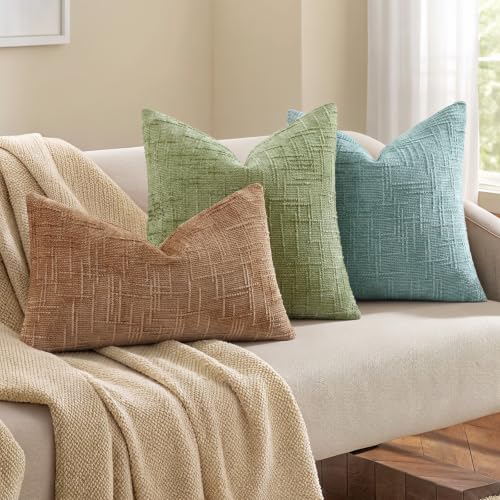 Textured Chenille Throw Pillow Covers 16x16 Set of 2 Bronze (Golden Camel / 16" x 16" (Pack of 2))