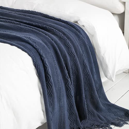 Navy Throw Blanket 50x60 Inch Boho Knitted Soft Throw Sofa Blanket (Navy / 50"x60")