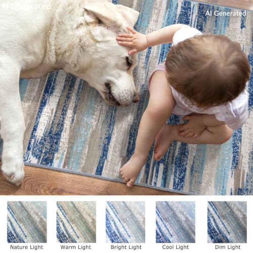Washable Abstract 6x9 Area Rug for Living Room Non Slip Bedroom Rug (Blue Aqua/Beige Taupe Multi / 6' x 9' (Rectangular))