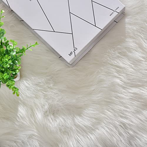 White Faux Sheepskin Shaggy Fur Rug for Living Room Soft Plush Machine Washable Fluffy 4x6 Area Rugs for Bedroom Nursery Rug (4' x 6' (Rectangular) / White)