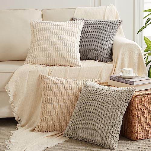4 Packs Decorative Throw Pillow Covers for Living Room Couch Bed (18" x 18" (Pack of 4) / Neutral)