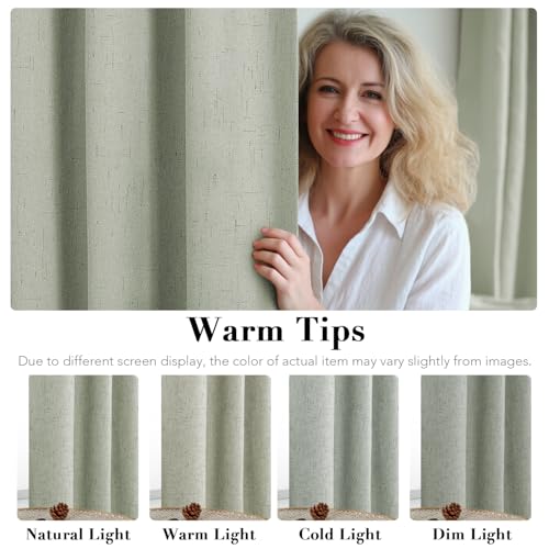 100% Blackout Linen Curtains 54" L 2 Panels Sage (Sage / 52"W x 54"L (Pack of 2))