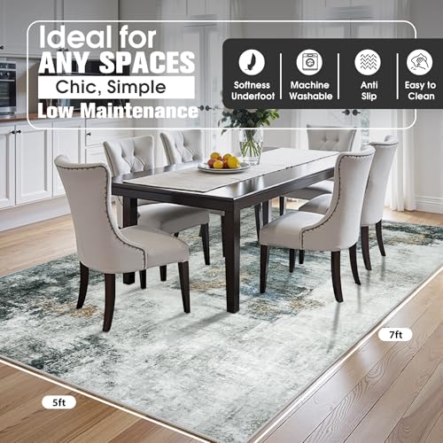 5x7 Area Rugs for Living Room Washable Bedroom Dining Room Black Gold (Black Gold/Multi / 5' x 7' (Rectangular))