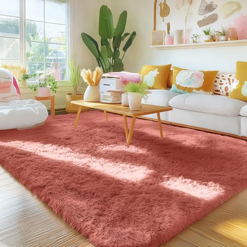 Area Rugs for Living Room Bedroom (4x5.9 Ft / Rust Red)