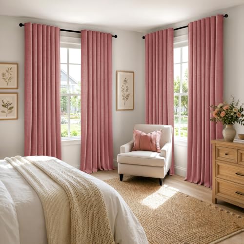 100% Blackout Linen Curtains 42 x 84 Inch Dusty Rose Pink 2 Panels (Dusty Rose / 42"W x 84"L (Pack of 2))