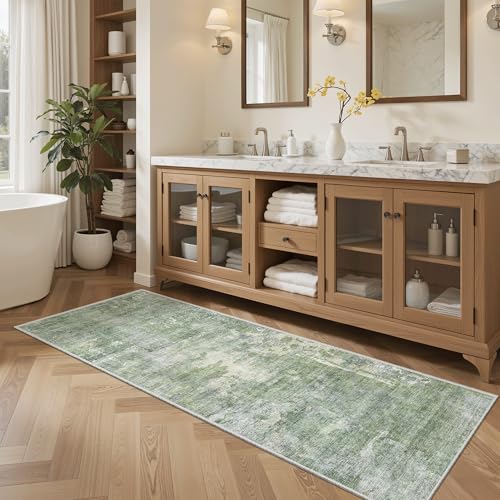 Abstratc Runner Rug 2x6 Kitchen Hallway Runners Green (Green/Ivory / 2' x 6' (Runner))