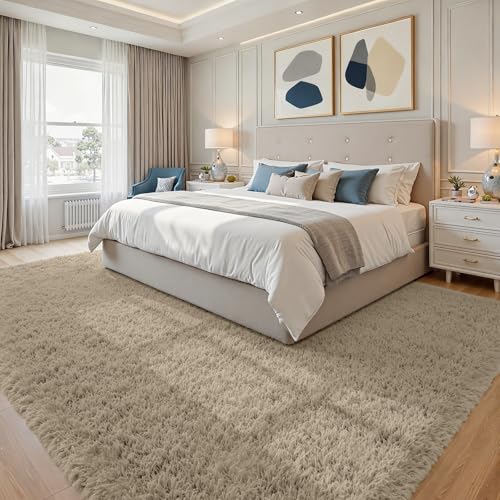 8x10 Fluffy Shag Area Rugs for Living Room Bedroom (Gray Camel / 8' x 10' (Rectangular))