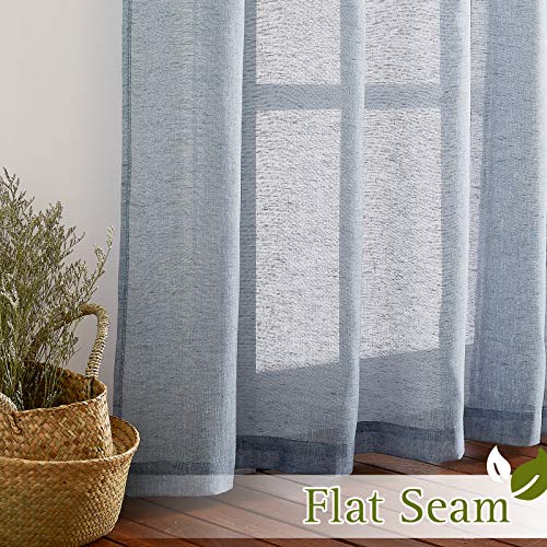 Linen Sheer Kitchen Short Curtains 48 inch Length 2 Panels (36"W x 48"L (Pack of 2) / Sea Mist)