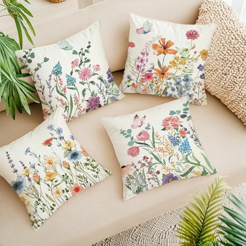 Spring Pillow Covers 16x16 Inch Set of 4 (Spring04)